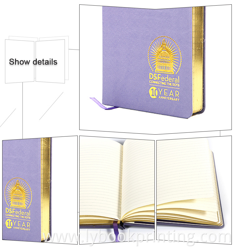 Custom log note book printed hardcover notebook with ribbon bookmarks